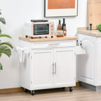 Kitchen Trolley with drawer, door holders, locker and 4 wheels, 109x40x89cm, white - Borgè