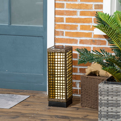 Outsunny Garden Solar Lamp with charging panel, in steel and rattan, 15.5x15.5x46 cm, black and brown - Borgè