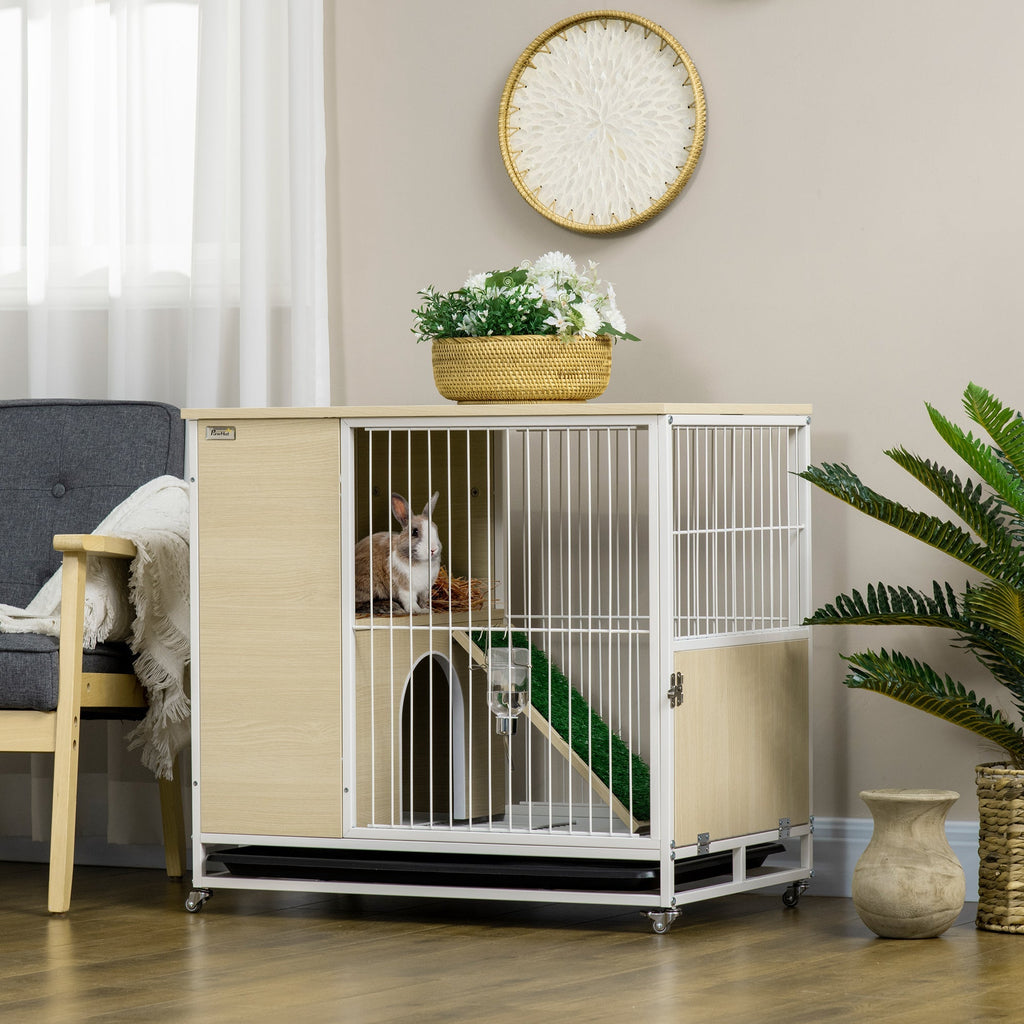 Rabbit Cage with Water Tank and Removable Tray, Chipboard, Steel and PVC, 78x52.5x76.5 cm - Borge' Group Limited