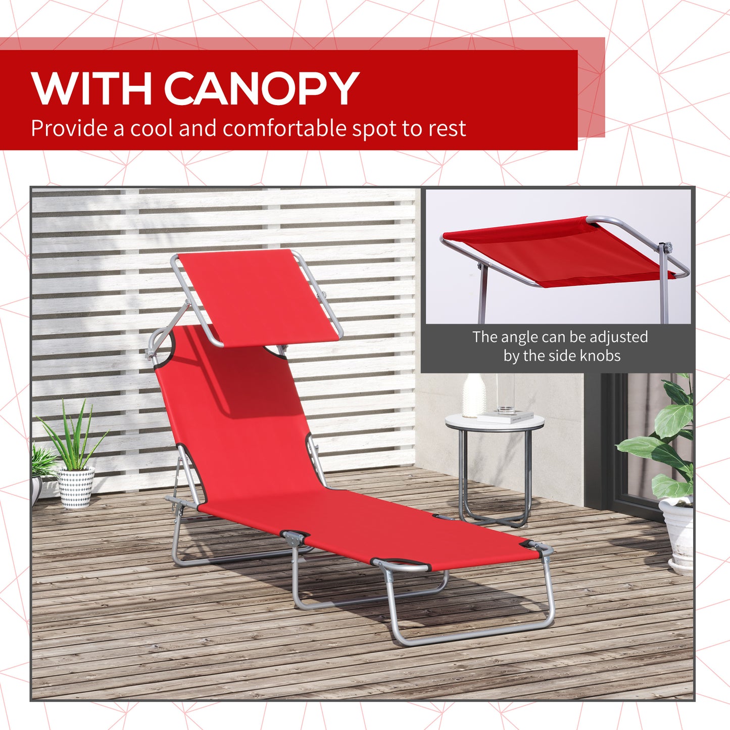 Outsunny folding garden deckchair with adjustable roof and backrest reclining at 4 levels, red - Borgè