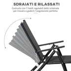 Oustunny set 2 folding garden deckchair with adjustable backrest, 64x134x95cm, black - Borge' Group Limited