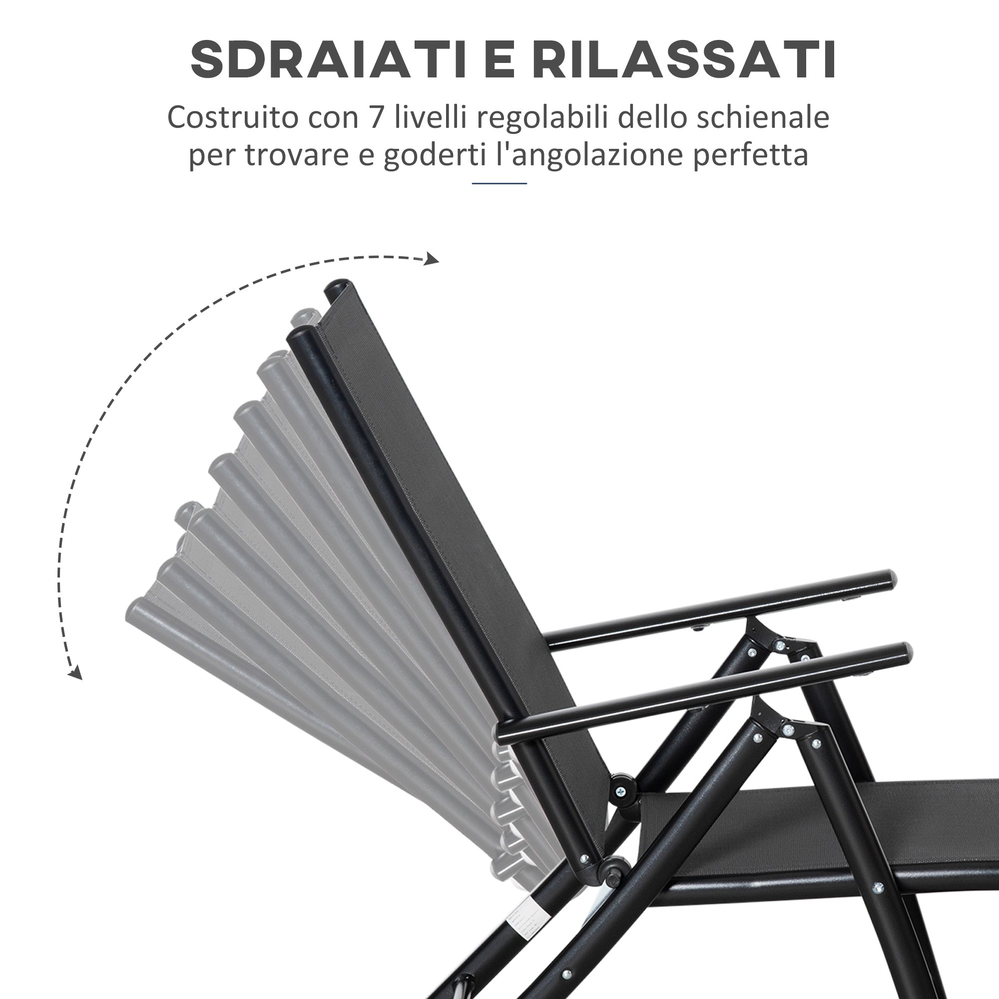 Oustunny set 2 folding garden deckchair with adjustable backrest, 64x134x95cm, black - Borge' Group Limited