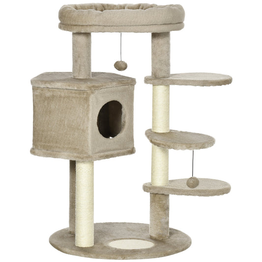 Cat Tree for cats with Scratch Pole, bed, house, 55x55x94 cm, brown - Borgè