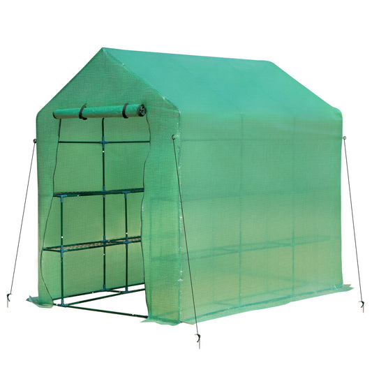 Outsunny tunnel greenhouse, 2 shelves holder roof peel peel in steel structure 214 x143 x195cm