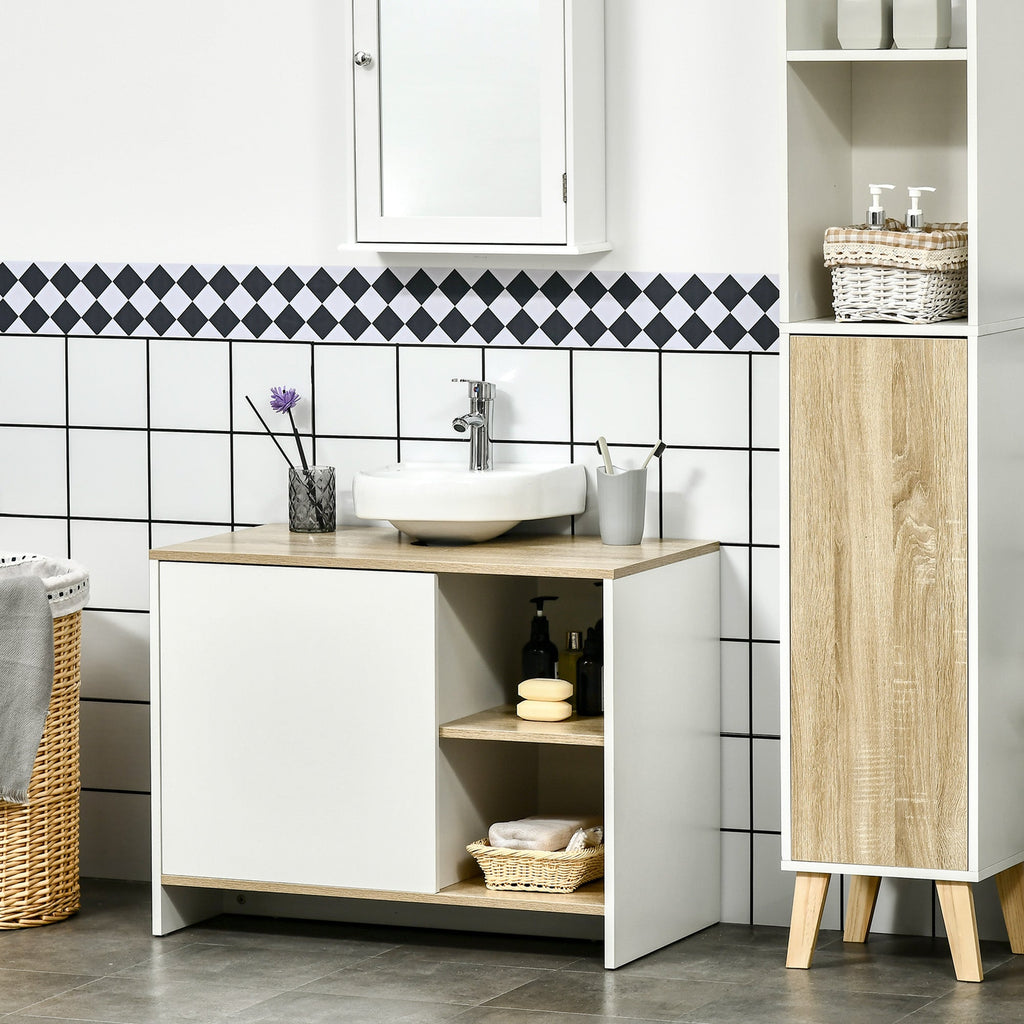 White with Wooden Top Bathroom Vanity | 77 x 45 x 60cm - Borgè