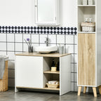 White with Wooden Top Bathroom Vanity | 77 x 45 x 60cm - Borgè