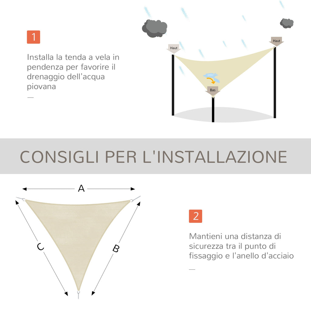 Triangle Sail Shade Lightweight Water Resistant Fabric Blocks 90% UV Rays HDPE (High Density Polyethylene) Cream 5x5x5m - Borge' Group Limited