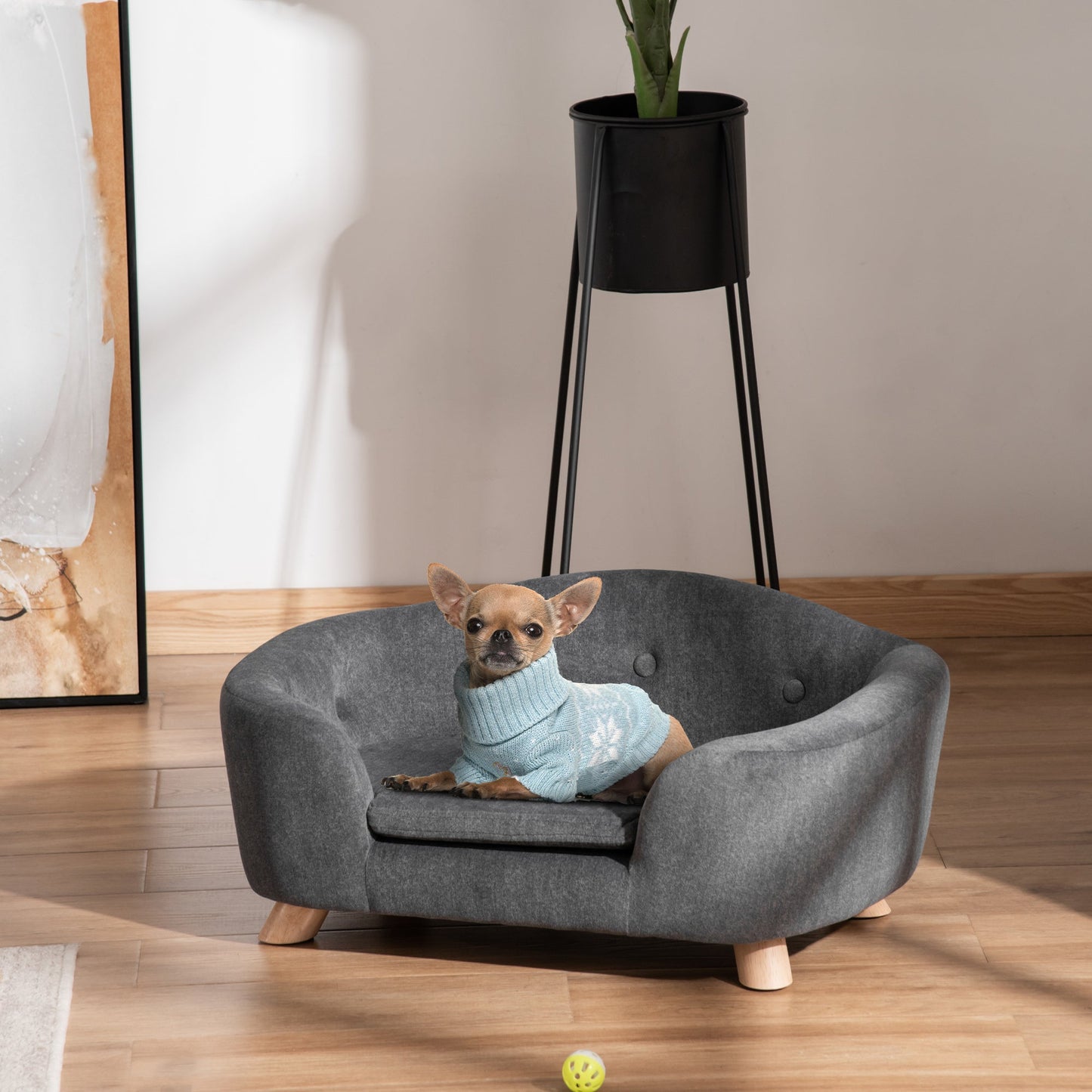 Dog Bed for Small Dogs (Max 10kg) with Washable Cushion, 70x47x30cm - Anthracite Grey - Borgè