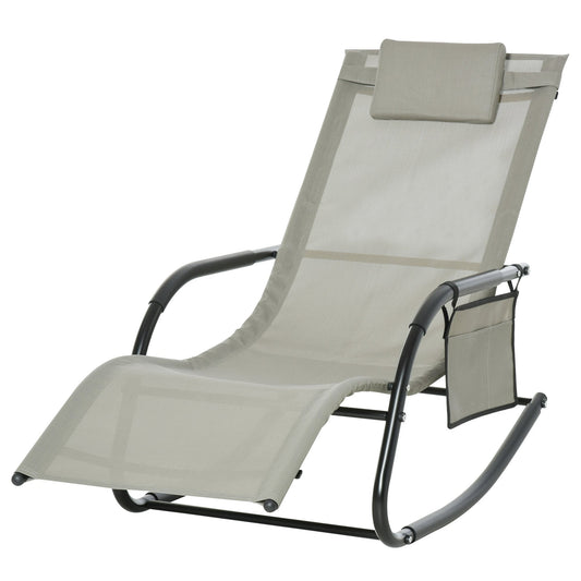 Outsunny rocking armchair with headrest and side pocket, 150x62x88 cm, black and Grey - Borgè