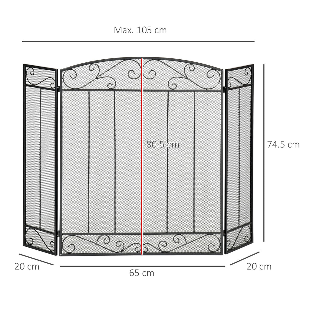 Parascintille fireplace with 3 folding panels - Black - Borgè