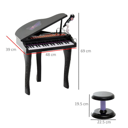 Electrical Piano Toy Musical Instrument For Children With 37 Microphone Keys And Stool 48x39x69cm Black - Borgè