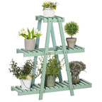 3-Tier Indoor Outdoor Fir Wood Plant Stand, 76x26x76cm, Light Green - Borge' Group Limited