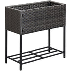 Raised Garden Bed, Wicker-Effect Planter with Shelf, Raised Garden Bed for Indoor and Outdoor Use, Grey (70cm x 30cm x 72cm) - Borge' Group Limited