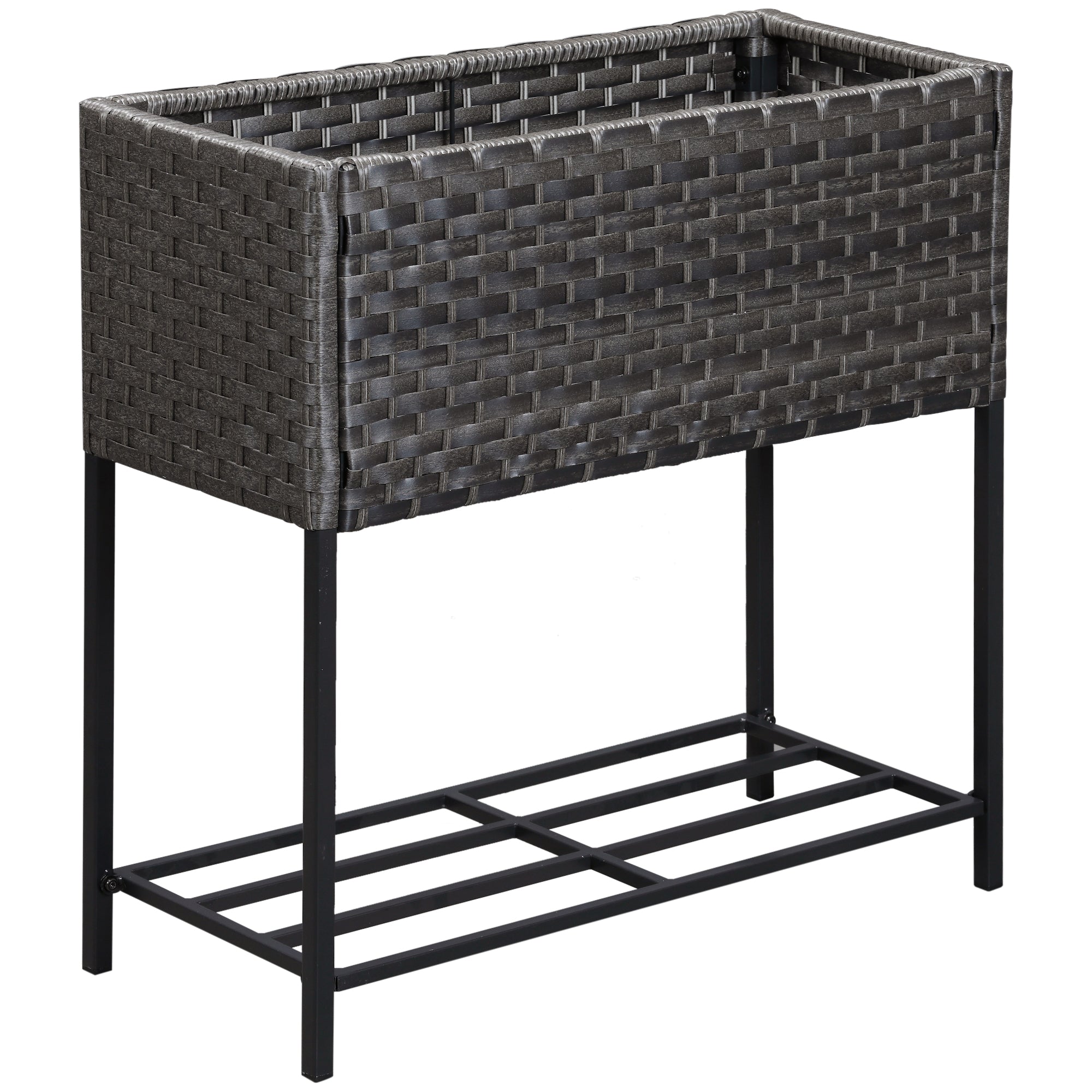 Raised Garden Bed, Wicker-Effect Planter with Shelf, Raised Garden Bed for Indoor and Outdoor Use, Grey (70cm x 30cm x 72cm) - Borge' Group Limited