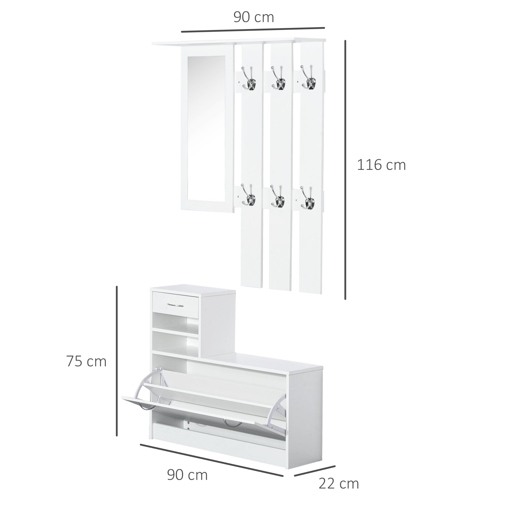 Homcom Modern Entry Mobile Wardrobe Set AppendaBiti, Mirror and Scarp 3 in 1, in white wood - Borgè