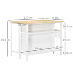 Homcom island kitchen with folding work surface and 2 wooden shelves and steel, 120x76x91.5cm, white - Borgè
