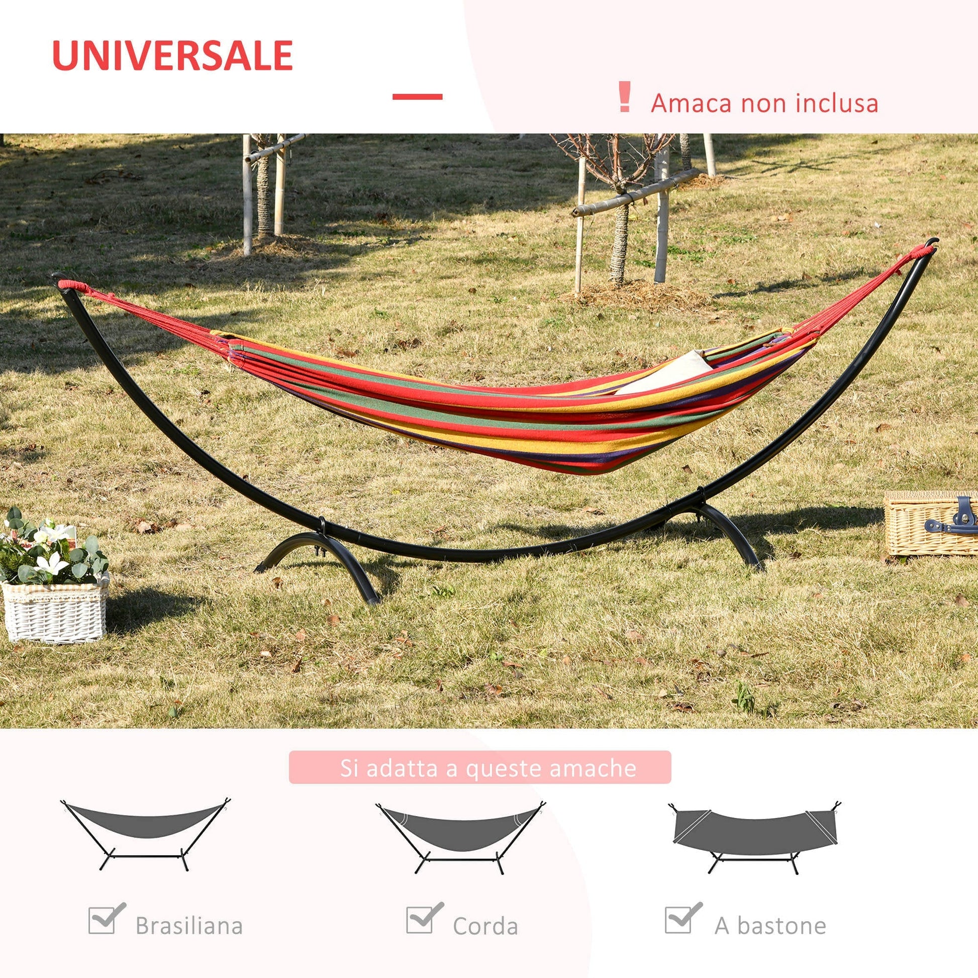 Outsunny structure for universal metal outdoor amaca, 300x90x100cm, black - Borgè