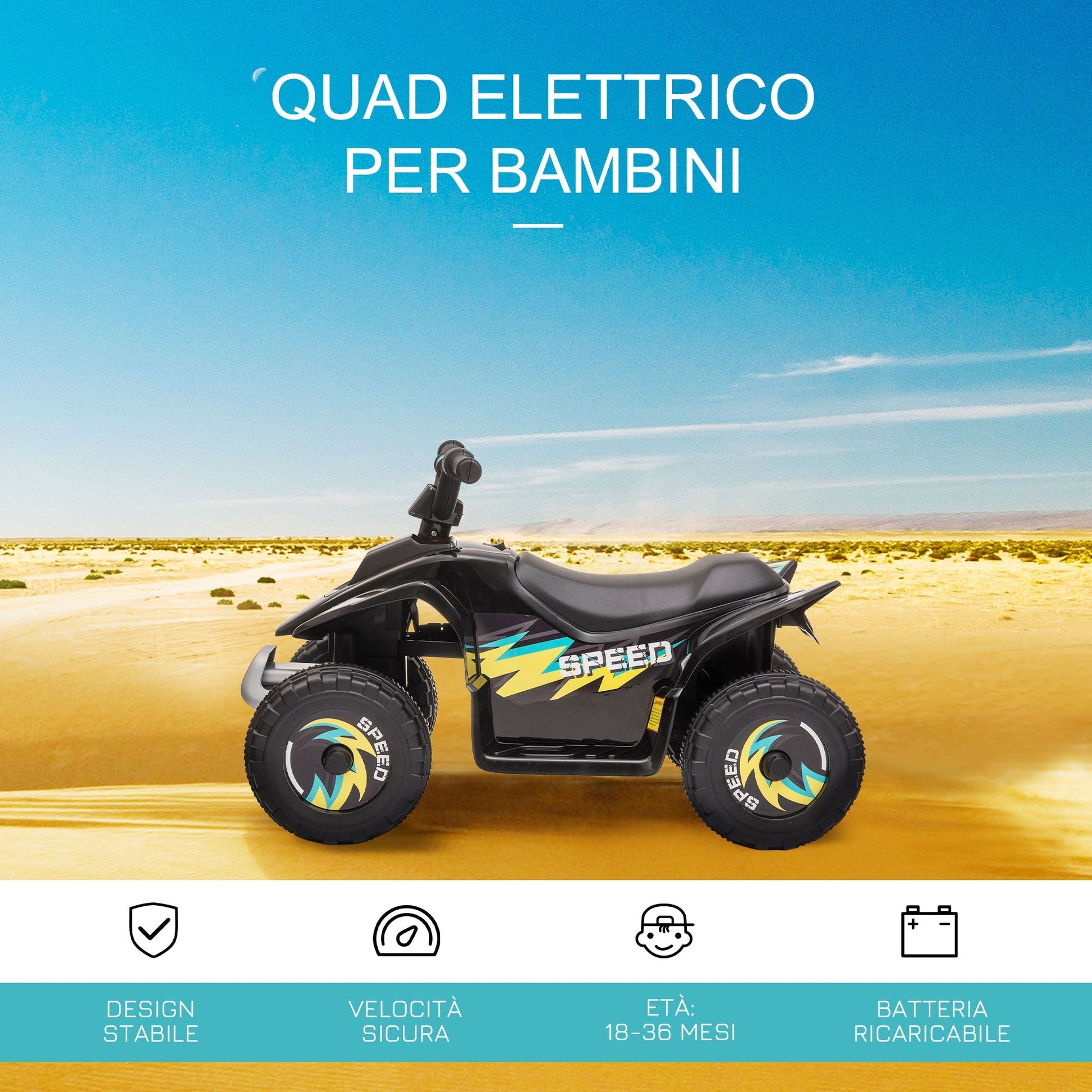 Quad for electric children with rechargeable 6V - black battery - Borgè