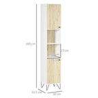 Kleankin Bathroom column with 2 open shelves and 2 shades in chipboard, 30x31.5x169 cm, white and wooden color - Borgè