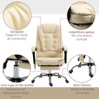 Ergonomic massant armchair winner at adjustable height with 6 vibrant points, 65x160x104 cm, cream - Borgè