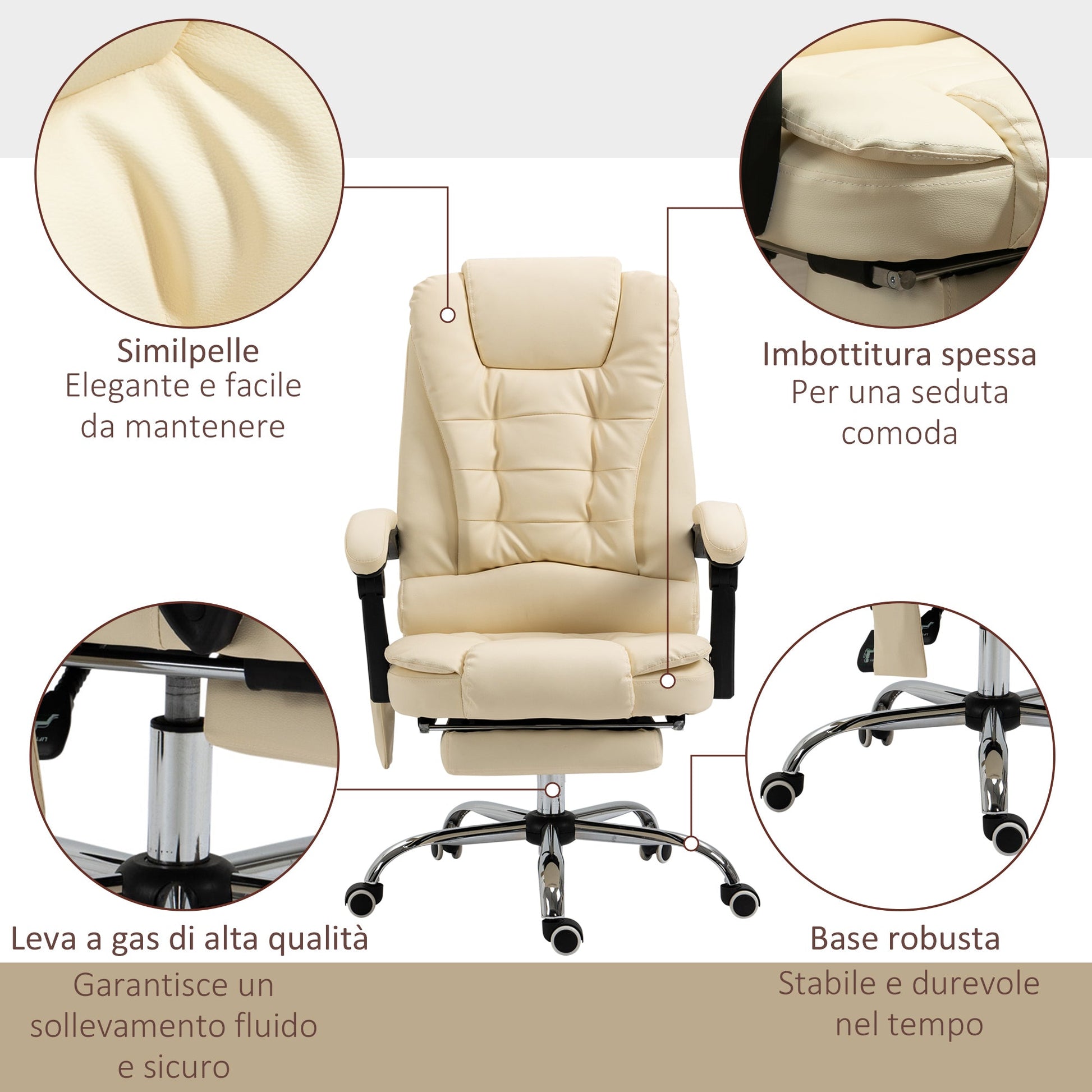 Ergonomic massant armchair winner at adjustable height with 6 vibrant points, 65x160x104 cm, cream - Borgè