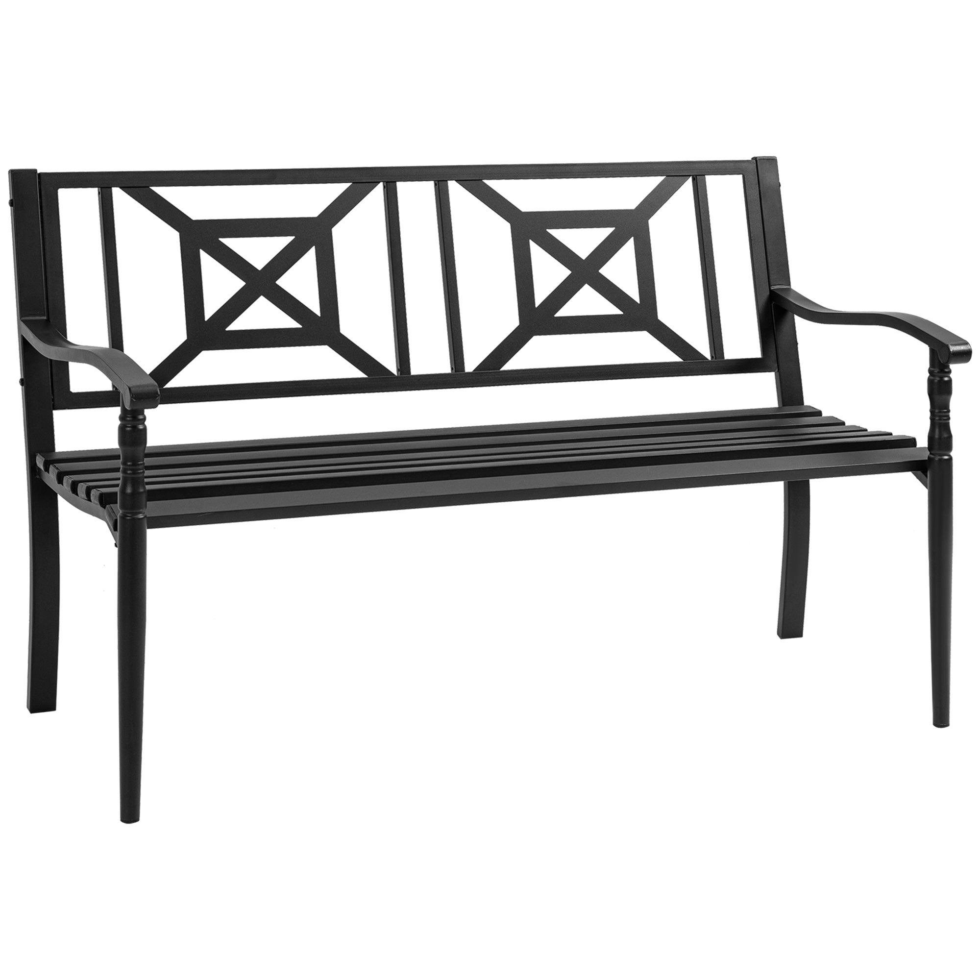 Black Steel Garden Bench for 2 Persons with High Backrest and Armrests, 128x62. 5x81. 5 cm - Borge' Group Limited