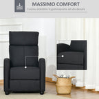 Padded Relax Armchair With Reclinable Back and Pullified Pypiece In Black Fabric - Borgè