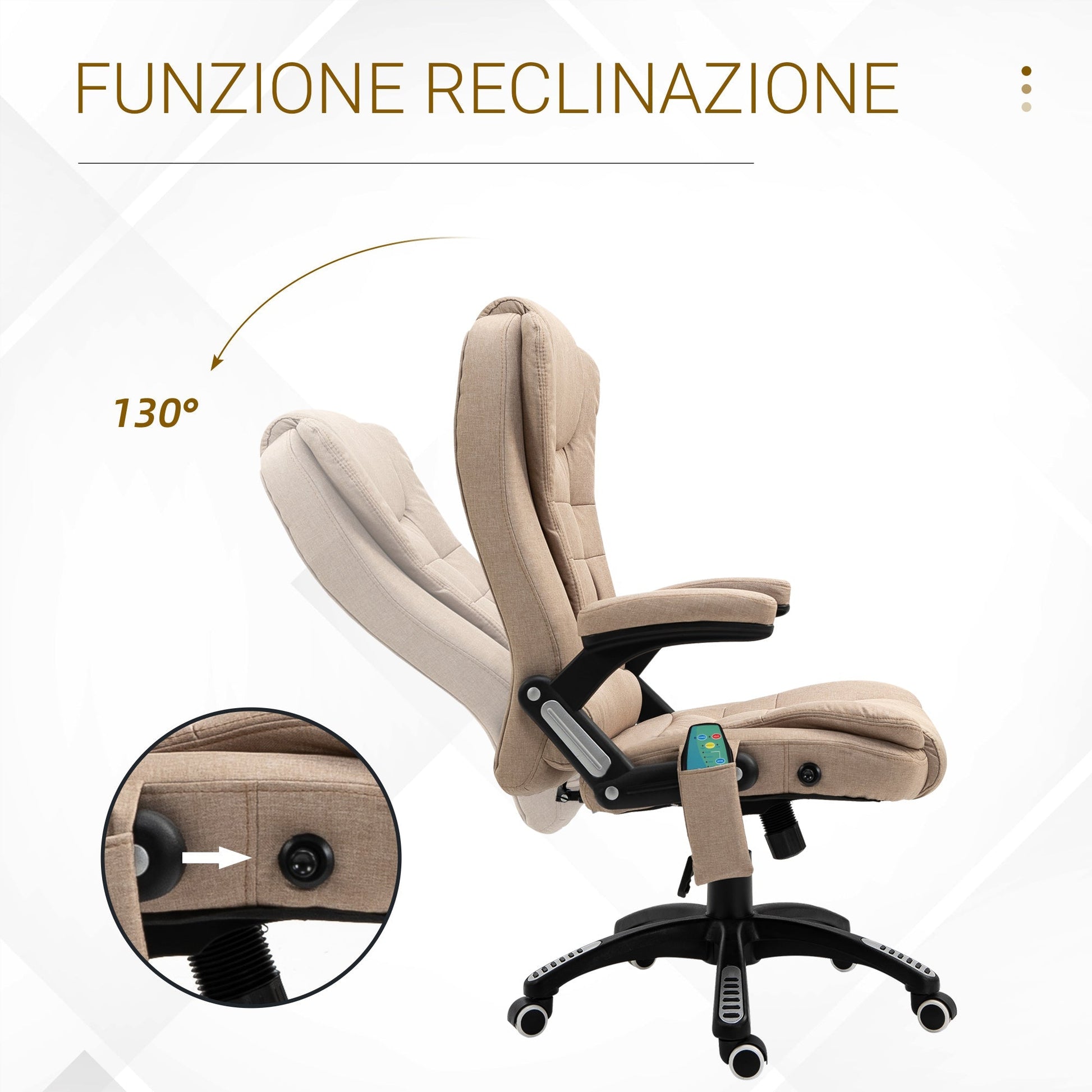 Vecture of office and house massage armchair with 6 massage points and heating function and height adjustable, beige - Borgè