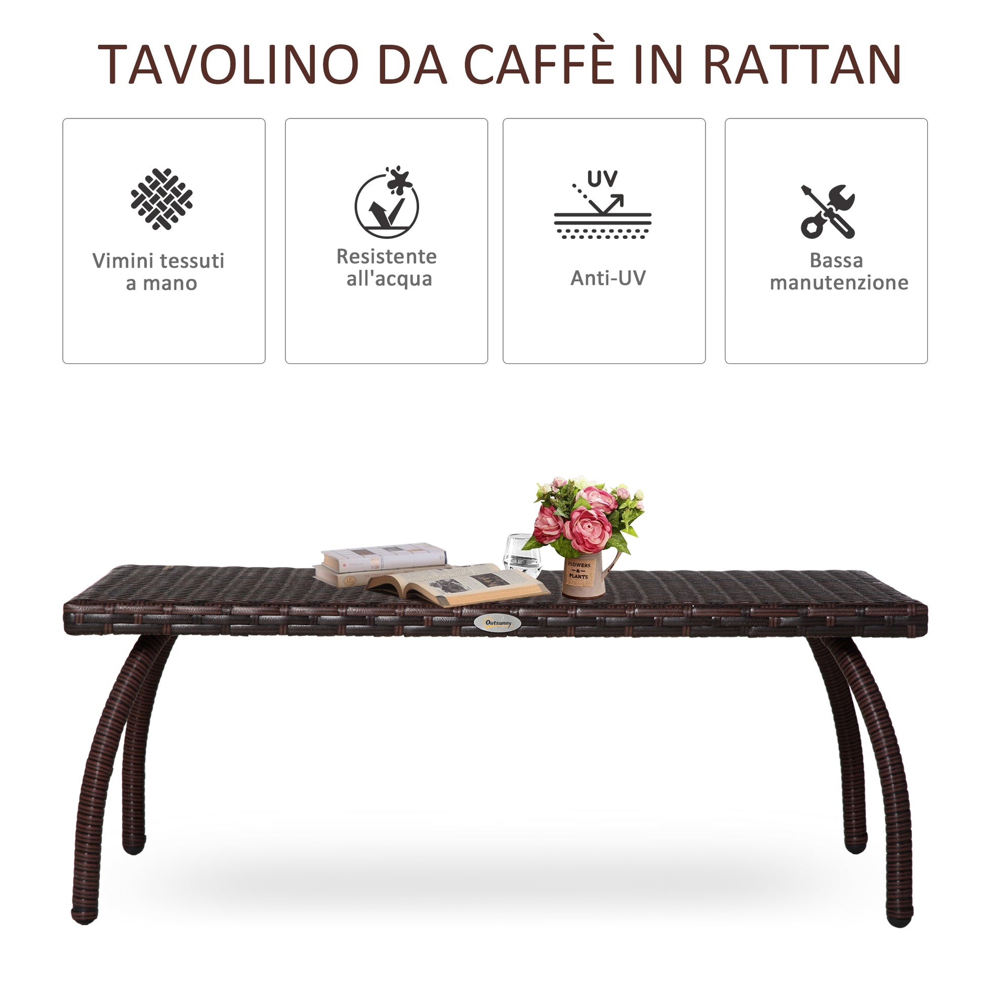 Outsunny Garden table and outdoor in Rattan Synthetic, Waterproof terrace Marrone 90x50x35cm - Borgè