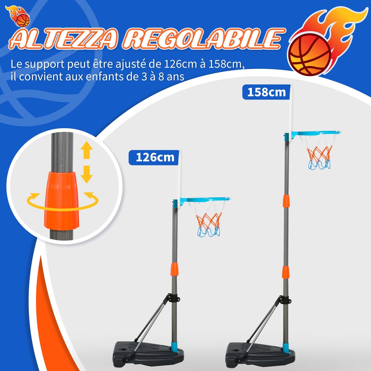 Set Canestro for children adjustable in height with ball from basketball and inflation pump included - Borgè