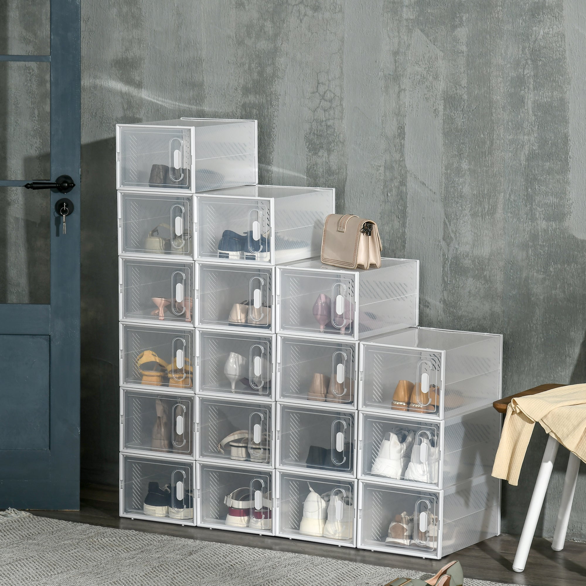 Rectangular Plastic Rectangular Mobile PP, 18 Box 25x35x19 cm for Max 43 EU shoes, clothes and books - Borgè