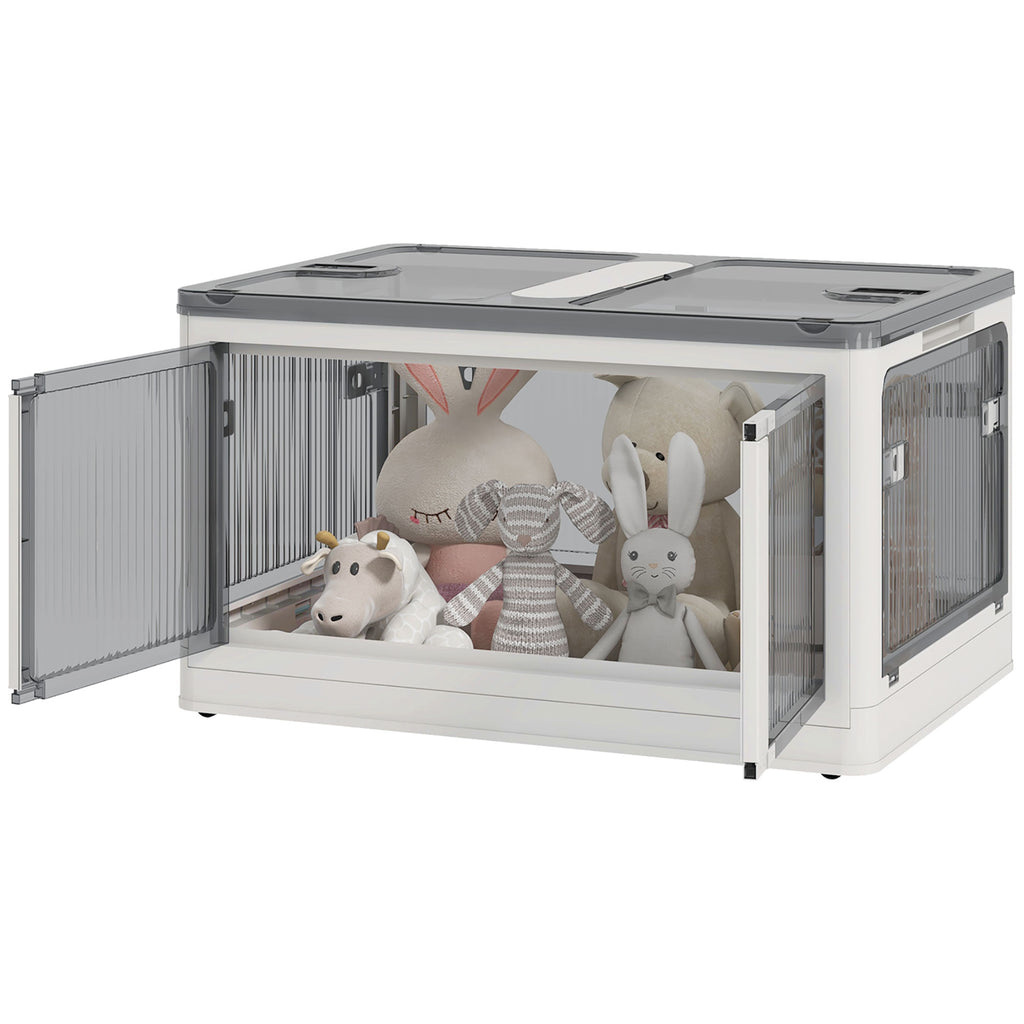 Homcom plastic container with stackable and folding lid from 69l, 5 openings and wheels, white - Borgè