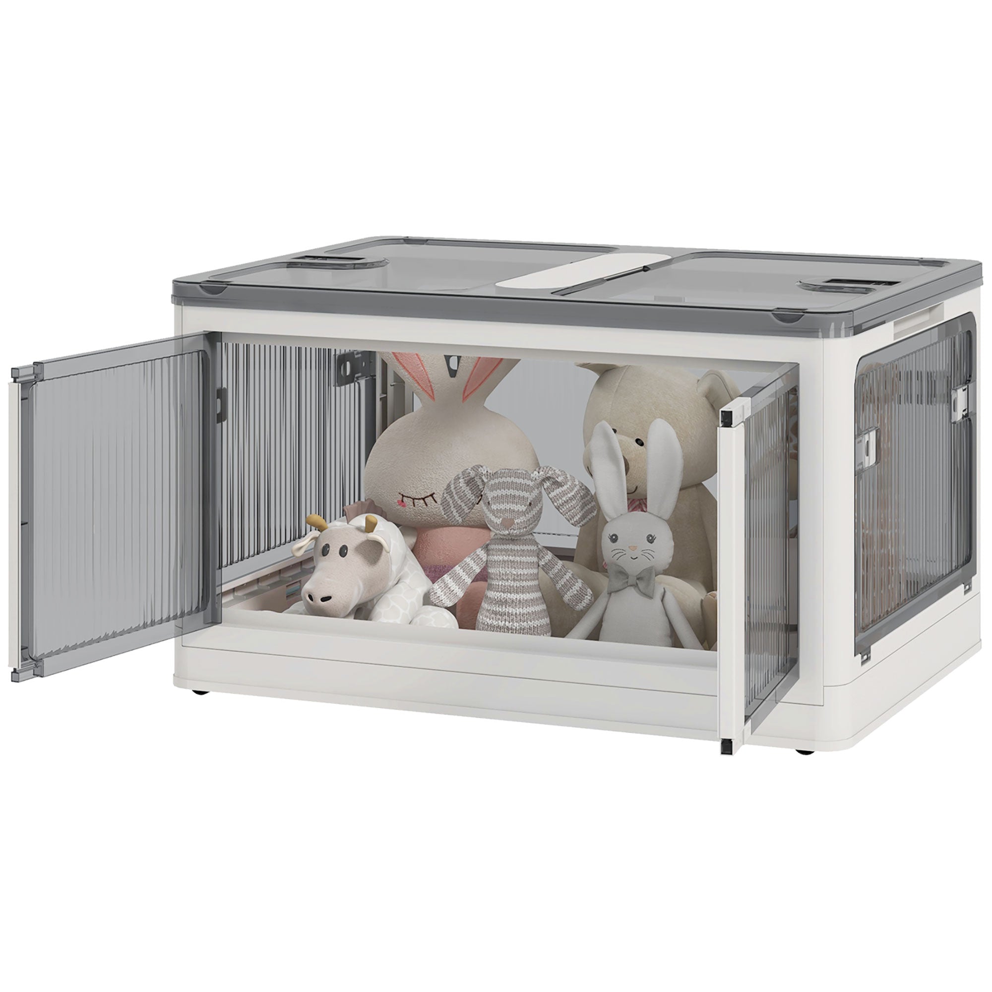 Homcom plastic container with stackable and folding lid from 69l, 5 openings and wheels, white - Borgè