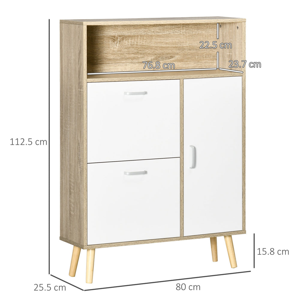 Scarpper saving for 8 pairs of shoes with 2 doors and wooden cabinet, 80x25.5x112.5cm, white - Borgè