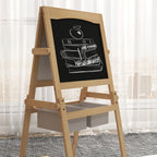 Aiyaplay blackboard for children with easel 3 in 1 and baskets, age 3-6 years, 58x50.5x109cm, wood color - Borgè