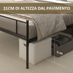 Black Double Bed in Metal/Steel with slats, headboard and footboard | 160x200cm - Borgè