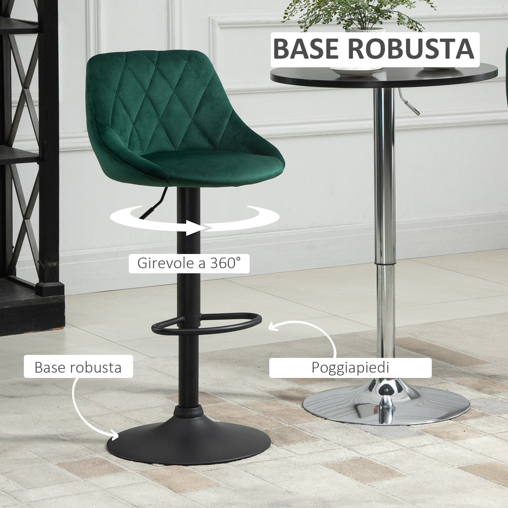 Set 2 swivel design bar stools with adjustable height of velvet - green effect coating - Borgè