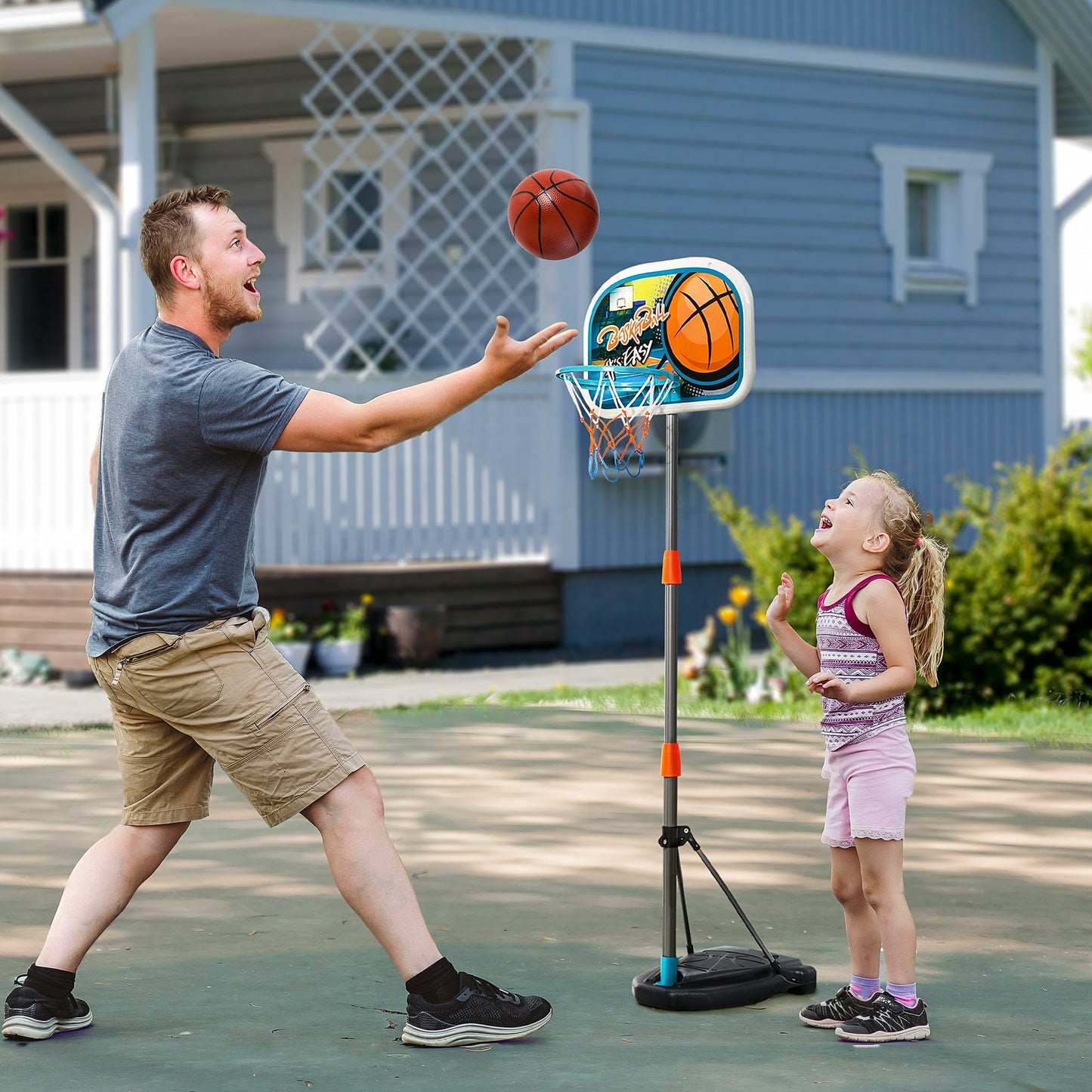 Set Canestro for children adjustable in height with ball from basketball and inflation pump included - Borgè