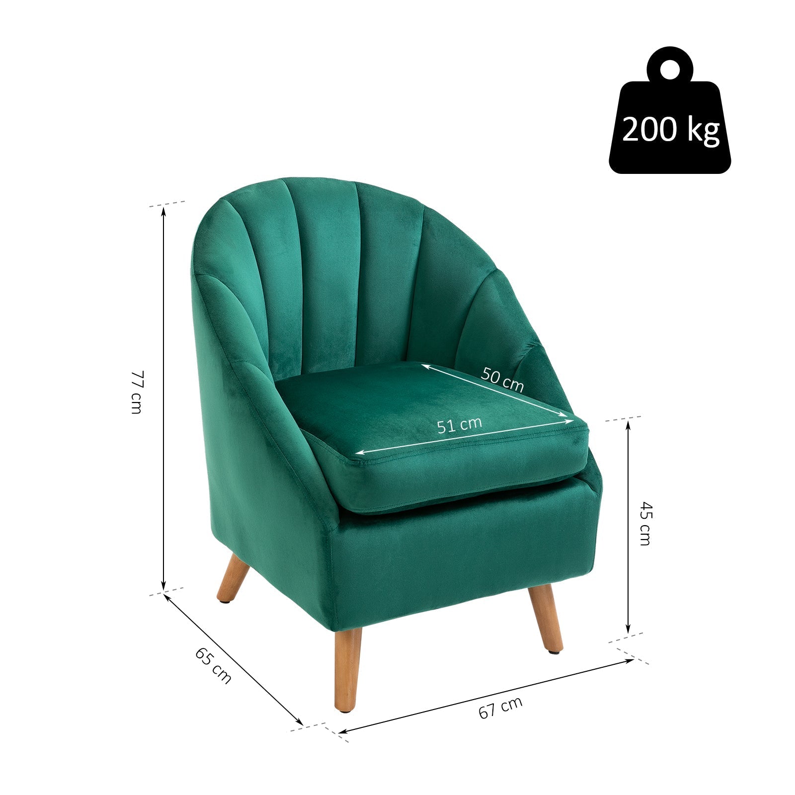 armchair with green velvet coating and wooden legs - Borgè