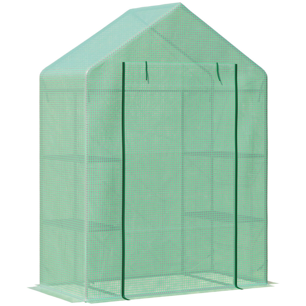 Outsunny Garden greenhouse in steel and plastic PE with 4 shelves, ropes and pickets, 141x72x191 cm, green - Borgè