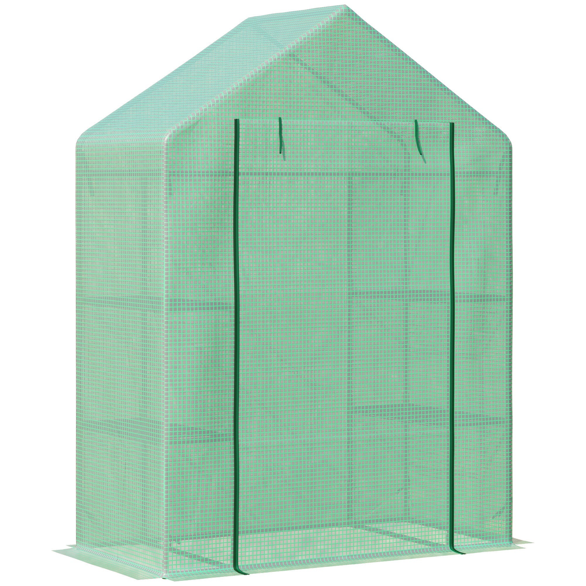 Outsunny Garden greenhouse in steel and plastic PE with 4 shelves, ropes and pickets, 141x72x191 cm, green - Borgè
