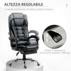 office chair at adjustable height with reclining back and footrest, 64.5x69x117-127 cm, black - Borgè