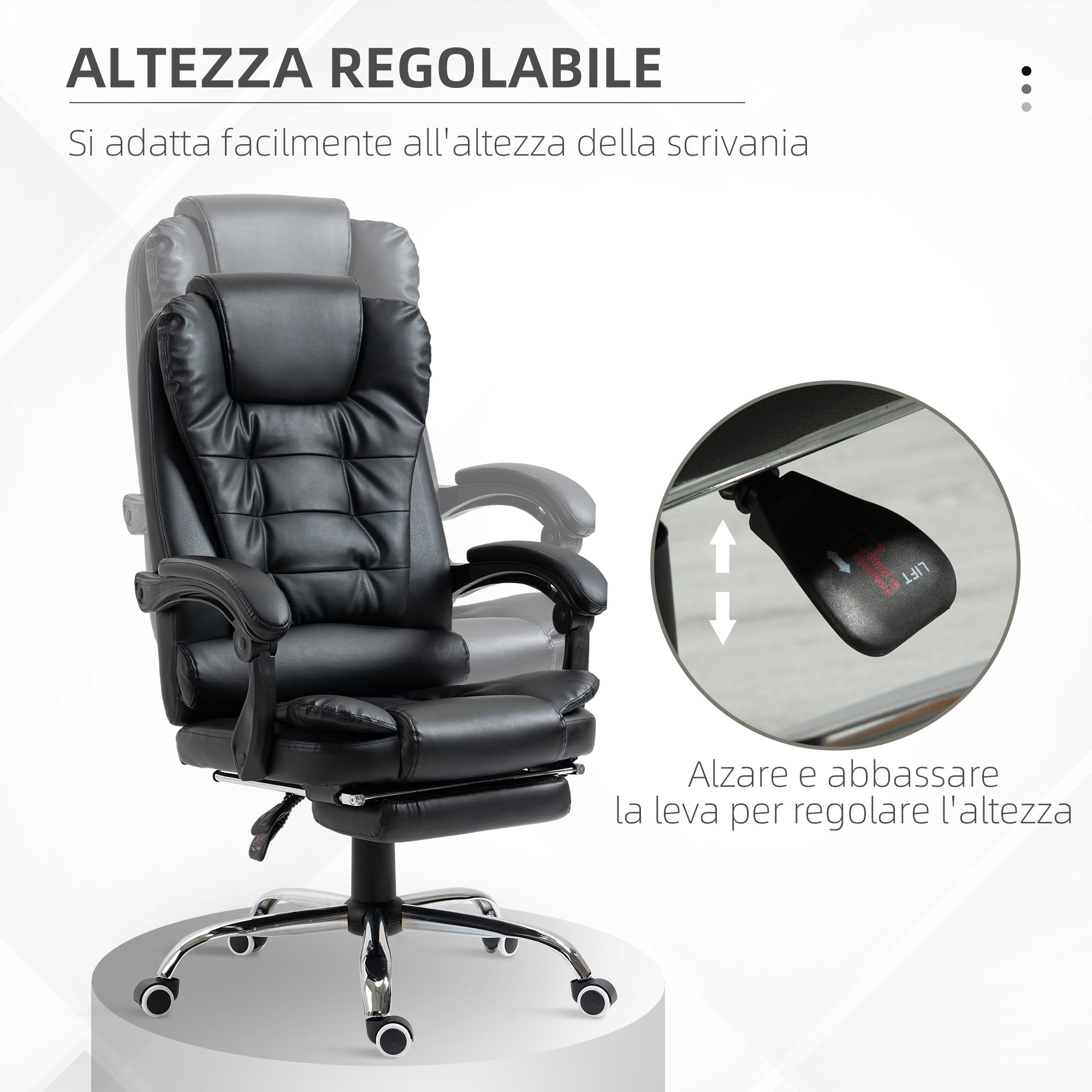 office chair at adjustable height with reclining back and footrest, 64.5x69x117-127 cm, black - Borgè