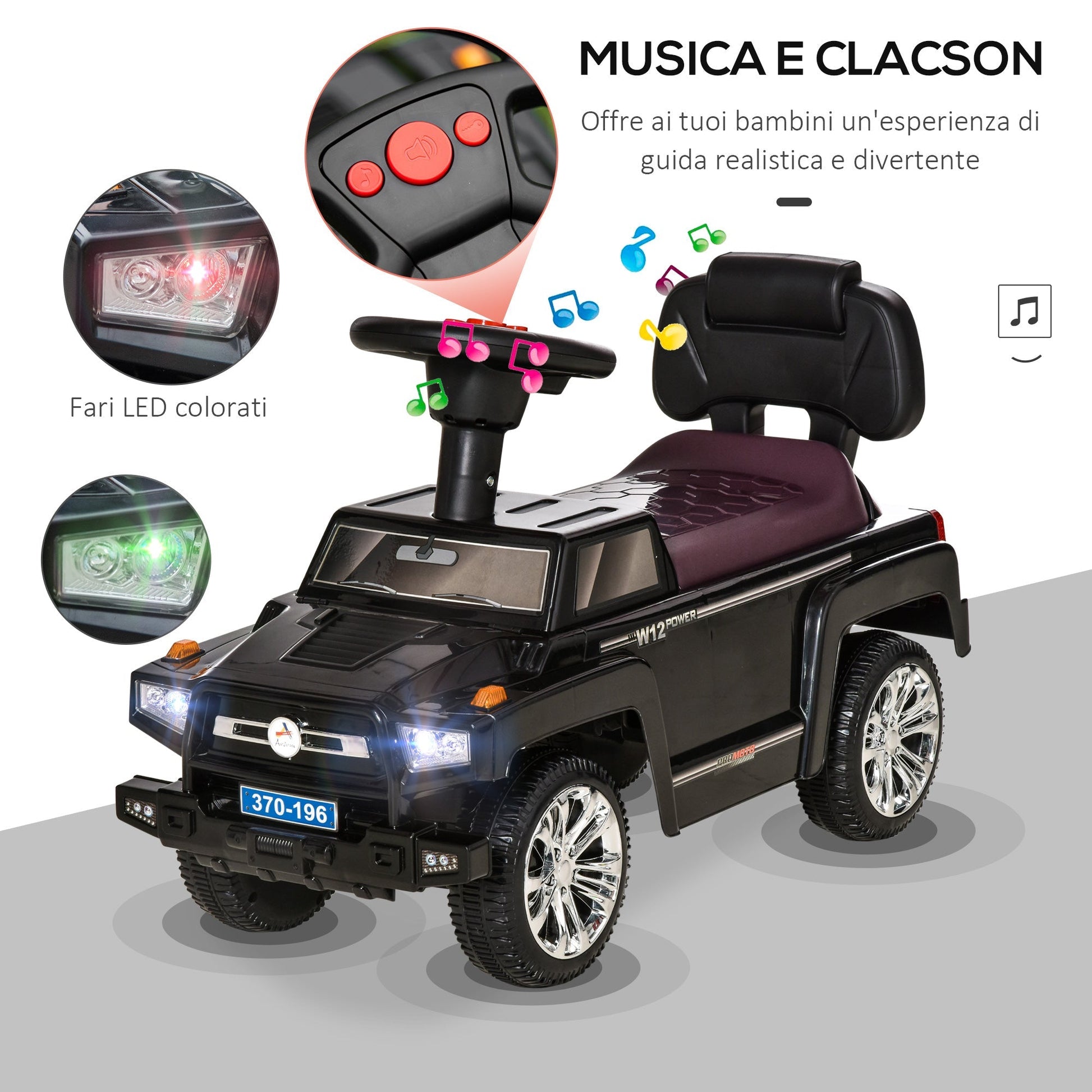 off -road toy car for children rideable children, headlights and music, age 18-36 months - black - Borgè