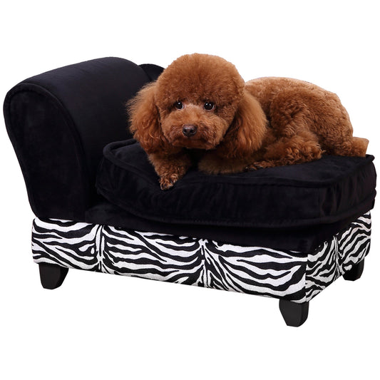 PAWHUT Dog sofa for pets with storage compartment, black and white, 57x34x36cm - Borgè