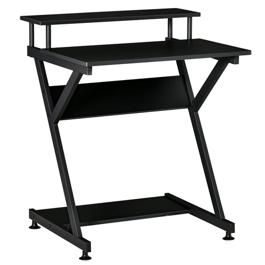 Table PC Room Road with raised monitor shelf, wooden office desk, 70x60x85.5cm - Black - Borgè