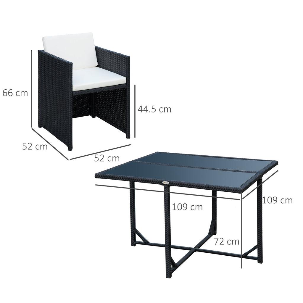 5-Piece Garden Furniture Set, Rectangle Dining Table and 4 Chairs with Matching Cushions, Black, 109x109x72 cm - Borge' Group Limited