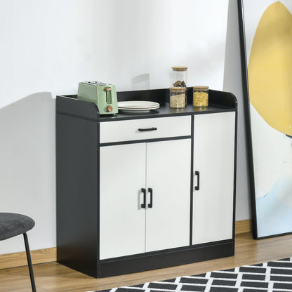 Modern Kitchen Cabinet in MDF with 2 lockers, 1 drawer and adjustable shelves, 90x40x90 cm, black and white