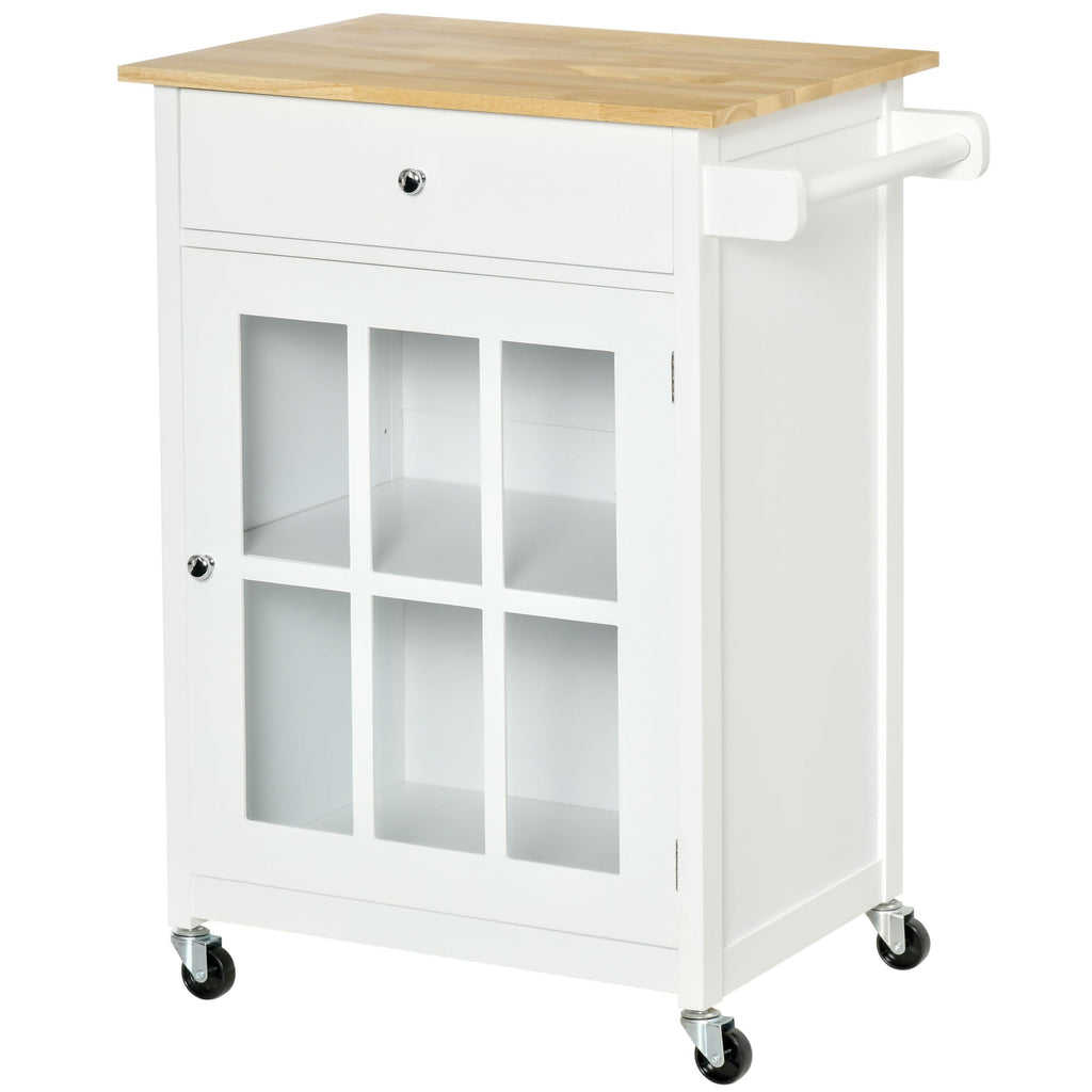 Multiuse saving kitchen cart with drawer, locker and 4 wheels, in white wood, 67x48x86.5cm - white - Borgè