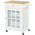 Multiuse saving kitchen cart with drawer, locker and 4 wheels, in white wood, 67x48x86.5cm - white - Borgè
